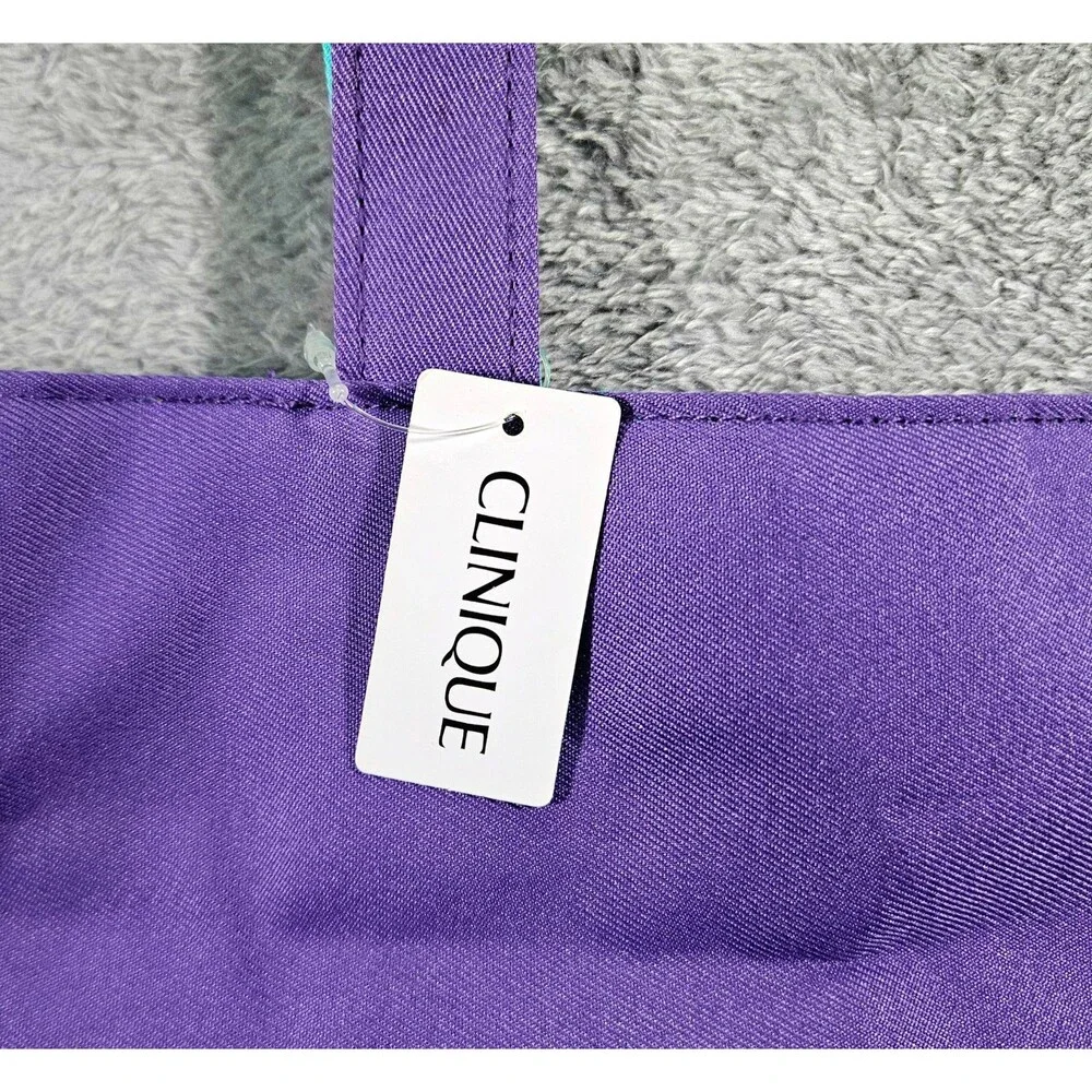 NWT Clinique Reversible Purple Teal Tote Bag Sz 13'x15'